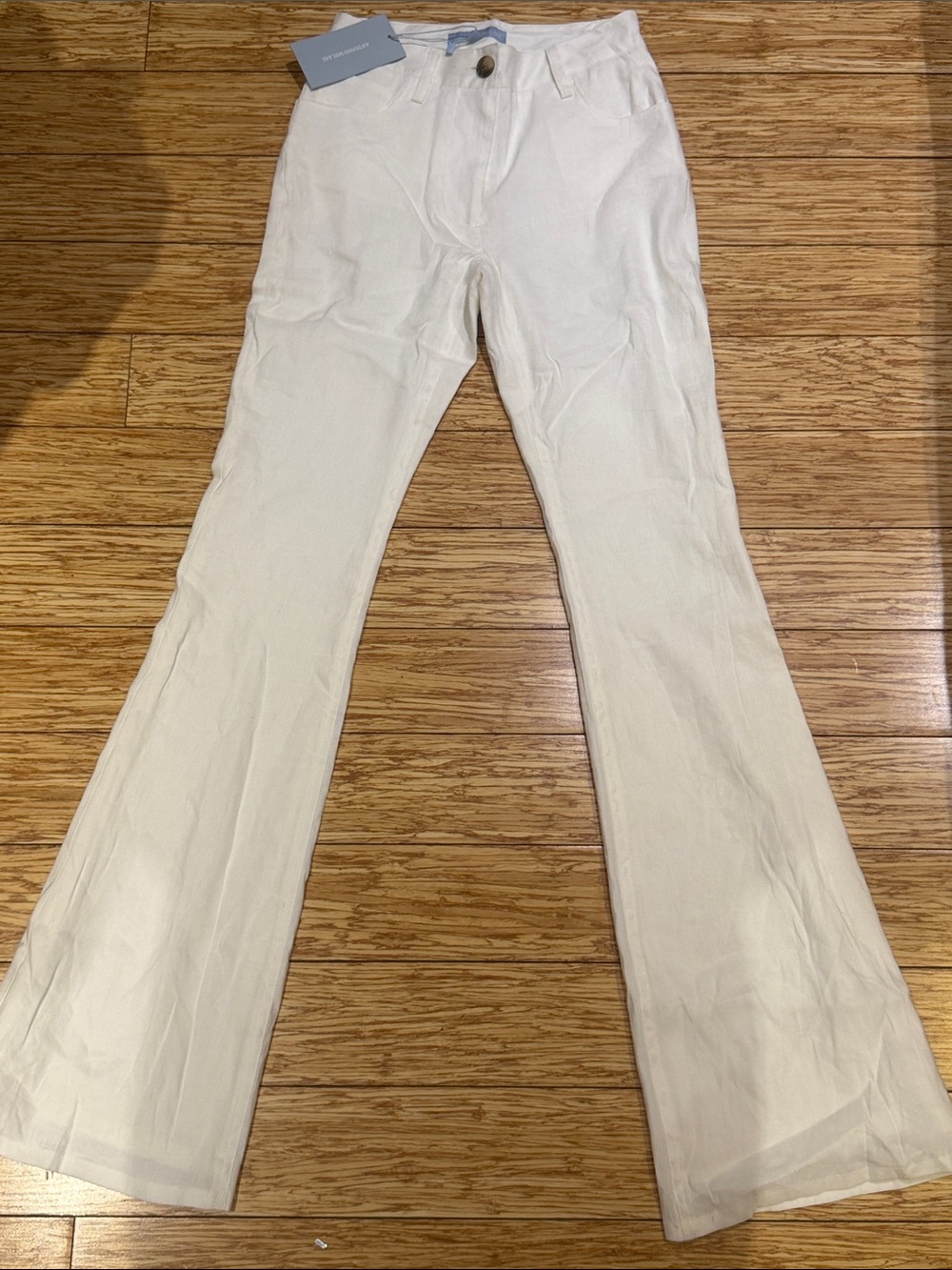 ANTONIO MELANI Linen Cream High-Rise Flare Jeans